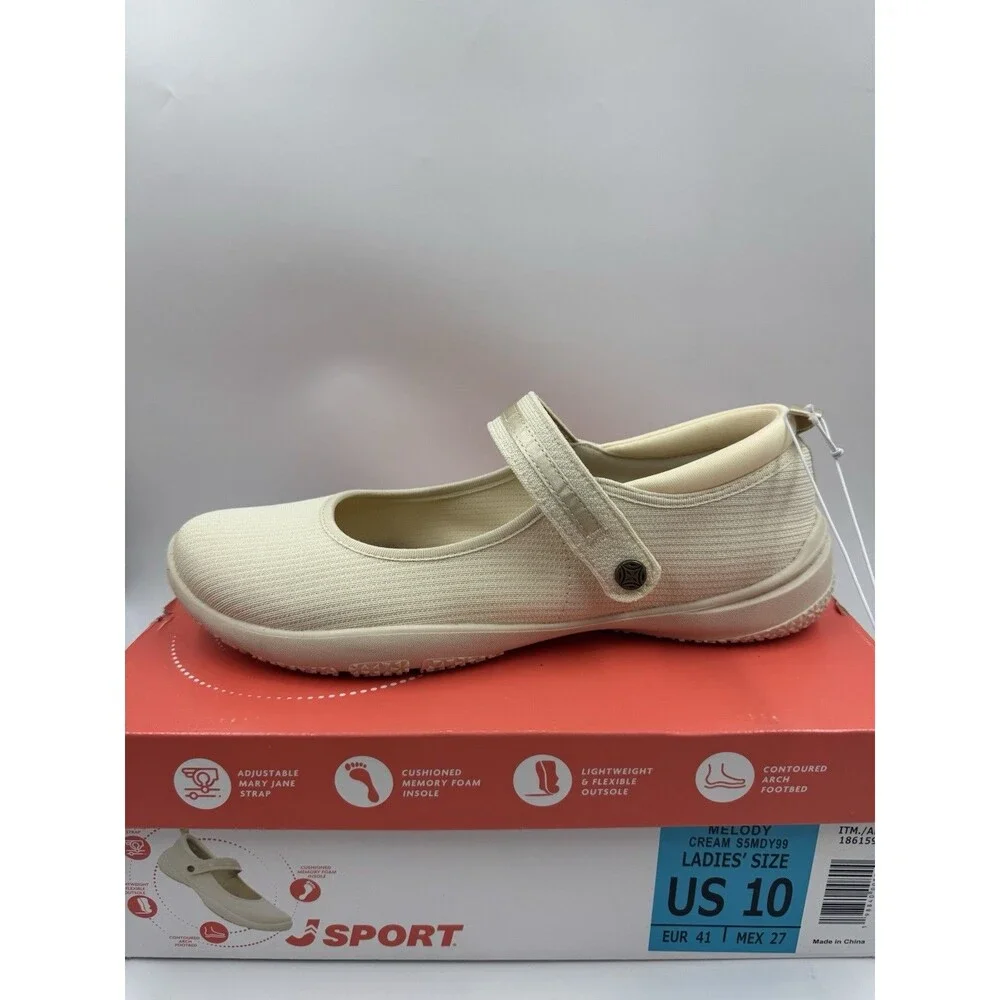 Jsport Womens Shoes Cream Mary Jane Memory Foam Contoured Arch Lightweight Sz 10